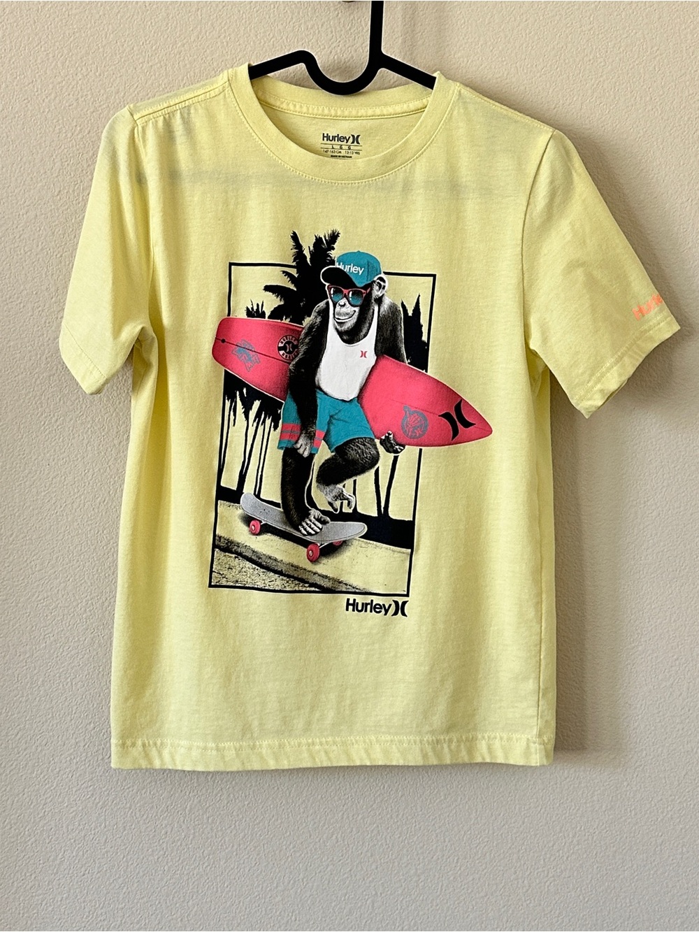 Hurley Yellow Monkey Surf Skate Graphic Tee Size L